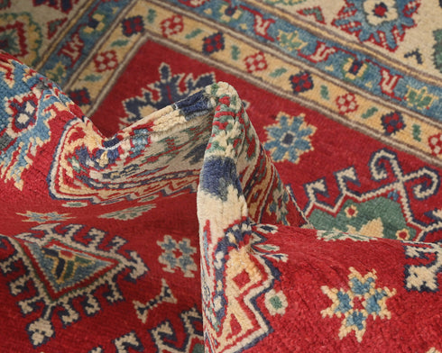 4x6 Red Kuba Afghan Hand Knotted Wool Area Rug